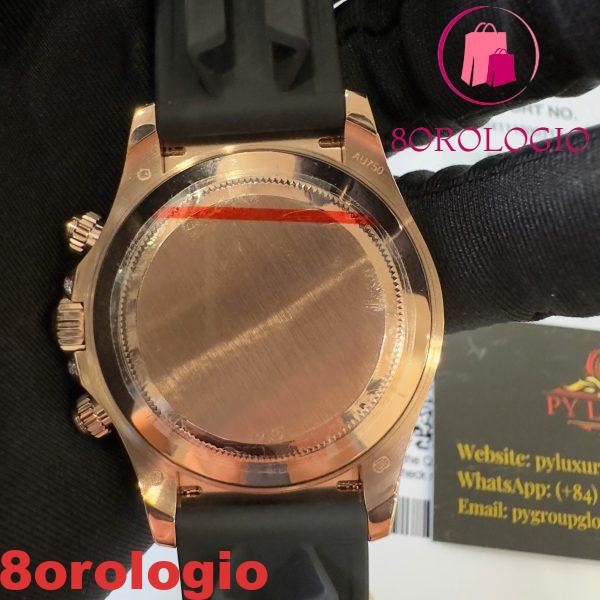 Rolex Daytona Rainbow 18K Oro Rosa Replica Custom Moissanite & Zaffiro Sintetico Cinturino in Gomma Super Clone 40mm Orologio - immagine 6