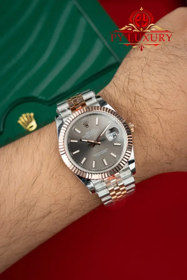 Rolex Datejust 126331 Replica Bicolore Oro Rosa 10K Quadrante Grigio Bracciale Jubilee Migliore Clone 41mm Orologio - immagine 6