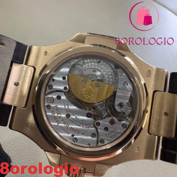 Patek Philippe Nautilus 5724R-001 replica in puro oro 18K con diamanti baguette su misura e cinturino in pelle di coccodrillo 40mm Orologio - immagine 6