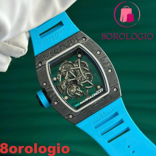 Richard Mille RM055 Bubba Watson Yas Marina Circuit Carbon TPT Cinturino in Gomma Blu Replica 1:1 Super Clone ZF 42.7mm Orologio - immagine 6
