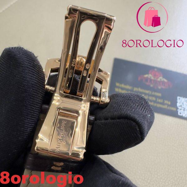 Patek Philippe Nautilus 5724R-001 replica in puro oro 18K con diamanti baguette su misura e cinturino in pelle di coccodrillo 40mm Orologio - immagine 7