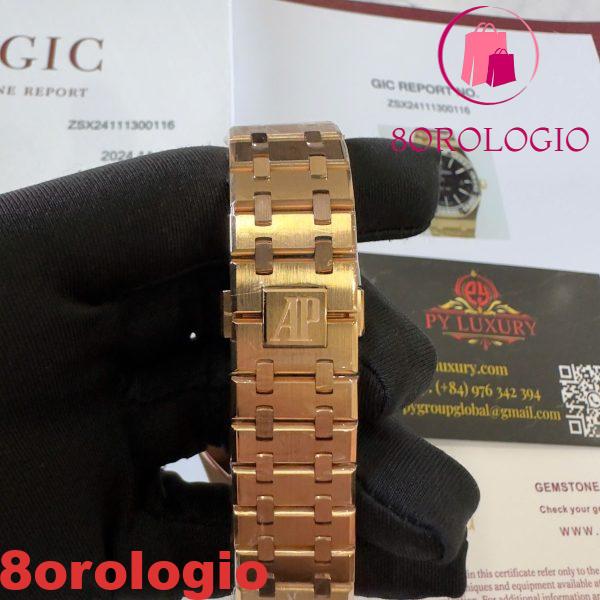 Replica Audemars Piguet Royal Oak 15400OR Quadrante Nero Personalizzato Baguette Moissanite Lunetta Placcato Oro 18K 1:1 Migliore Replica 41mm Orologio - immagine 7