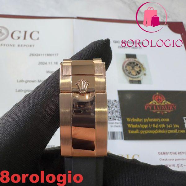 Rolex Daytona Rainbow 18K Oro Rosa Replica Custom Moissanite & Zaffiro Sintetico Cinturino in Gomma Super Clone 40mm Orologio - immagine 8