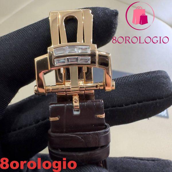 Patek Philippe Nautilus 5724R-001 replica in puro oro 18K con diamanti baguette su misura e cinturino in pelle di coccodrillo 40mm Orologio - immagine 8