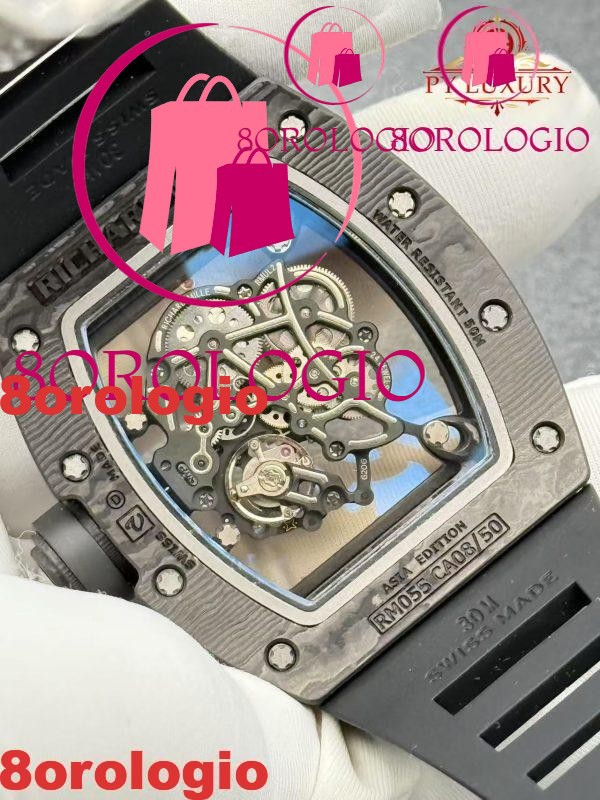 Replica su misura 1:1 Richard Mille RM055 Edizione Asia Bubba Watson squisita in fibra di carbonio NTPT movimento modificato non regolatore 42.7mm Orologio - immagine 8