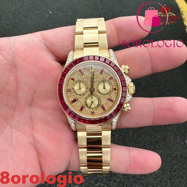 Rolex Daytona 126598TRU Replica Personalizzato 18K Oro Massiccio Rubini Naturali Diamanti Naturali 40mm Orologio - immagine 12