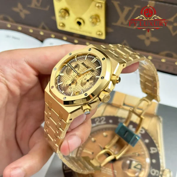 Audemars Piguet Royal Oak Chronograph 26240BA Oro Giallo Quadrante Champagne Fumé 1:1 Super Clone Replica APSF 41mm Orologio - immagine 7