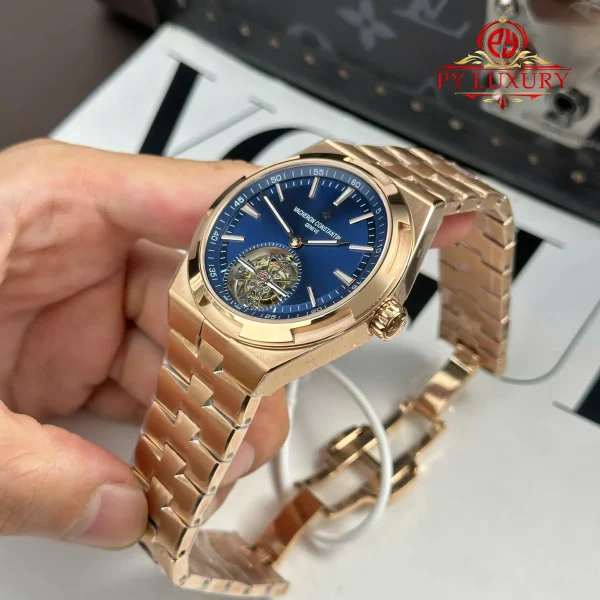 Vacheron Constantin Overseas Tourbillon 6000V Oro Rosa Quadrante Blu Migliore Replica BBR 42.5mm Orologio - immagine 6