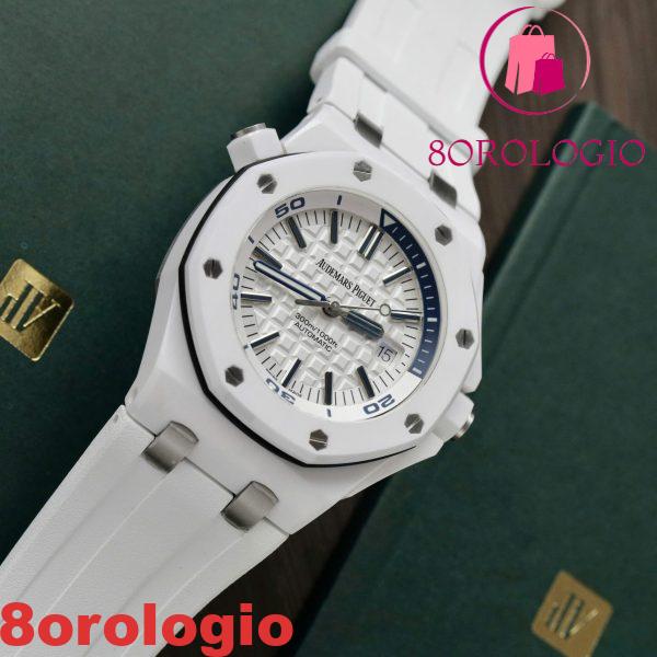 Audemars Piguet Royal Oak Offshore Diver 15707CB Quadrante Bianco Ceramica Bianca Gomma Migliore Replica APSF 42mm Orologio - immagine 7