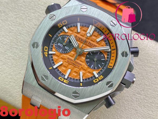 Audemars Piguet Royal Oak Offshore Diver Chronograph 26703ST Quadrante Arancione Cinturino in Gomma Arancione Migliore Replica JHF 42mm Orologio - immagine 4