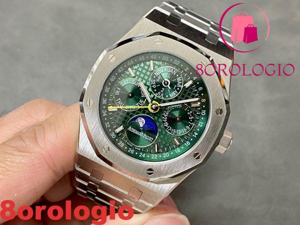 Audemars Piguet Royal Oak Calendario Perpetuo 26606ST Quadrante Verde Replica Super Clone 41mm Orologio - immagine 5