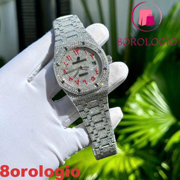 Audemars Piguet Royal Oak Replica Numeri Arabi Rossi Iced Out Moissanite Super Clone 41mm Orologio - immagine 5