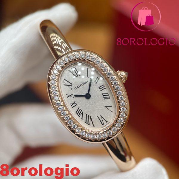 Cartier Baignoire Small Modello in Oro Rosa 18K Quadrante Argento Avvolto Lunetta in Moissanite Replica 1:1 Migliore (Misura del Polso 15, 16, 17cm) Orologio - immagine 6
