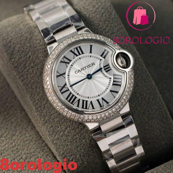 Cartier Ballon Bleu WE902065 Quadrante Bianco Ghiera con Diamanti Naturali su Misura Migliore Replica 33mm Orologio - immagine 5