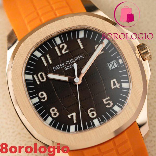 Patek Philippe Aquanaut 5167R-001 Quadrante Marrone Oro Pieno 18K Cinturino in Gomma Arancione 40mm replica Orologio - immagine 6