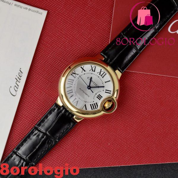 Cartier Ballon Bleu Oro Giallo Quadrante Bianco Pelle Replica 36mm Orologio - immagine 4