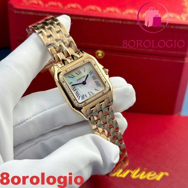 Cartier Panthère Donna Oro Rosa Quadrante MOP Lunetta con Diamanti Migliore Replica AF 27mm X 36mm Orologio - immagine 5