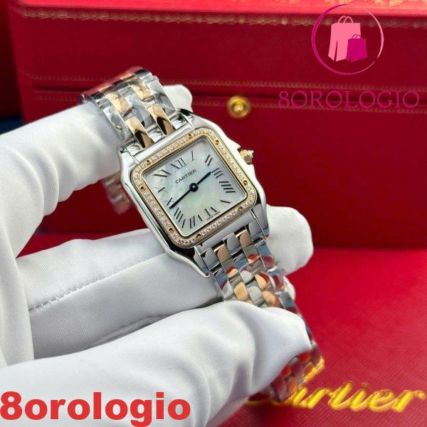 Cartier Panthère Due Tono Oro Rosa Quadrante MOP Lunetta con Diamanti Migliore Replica AF 27mm x 36mm Orologio - immagine 5