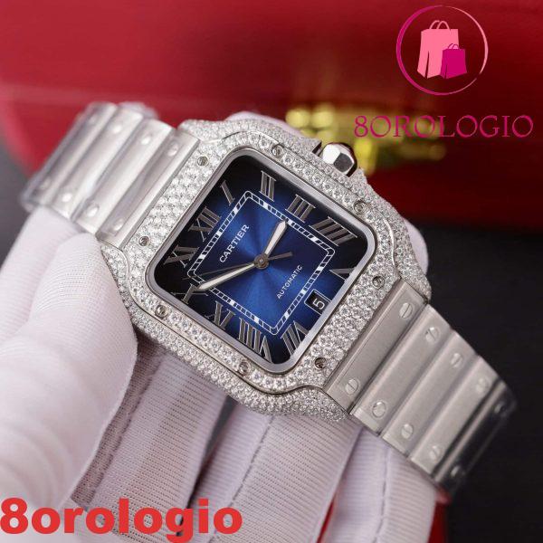 Cartier Santos Quadrante Blu Cassa Personalizzata con Moissanite Modello Grande Miglior Replica BVF 39.8mm Orologio - immagine 6