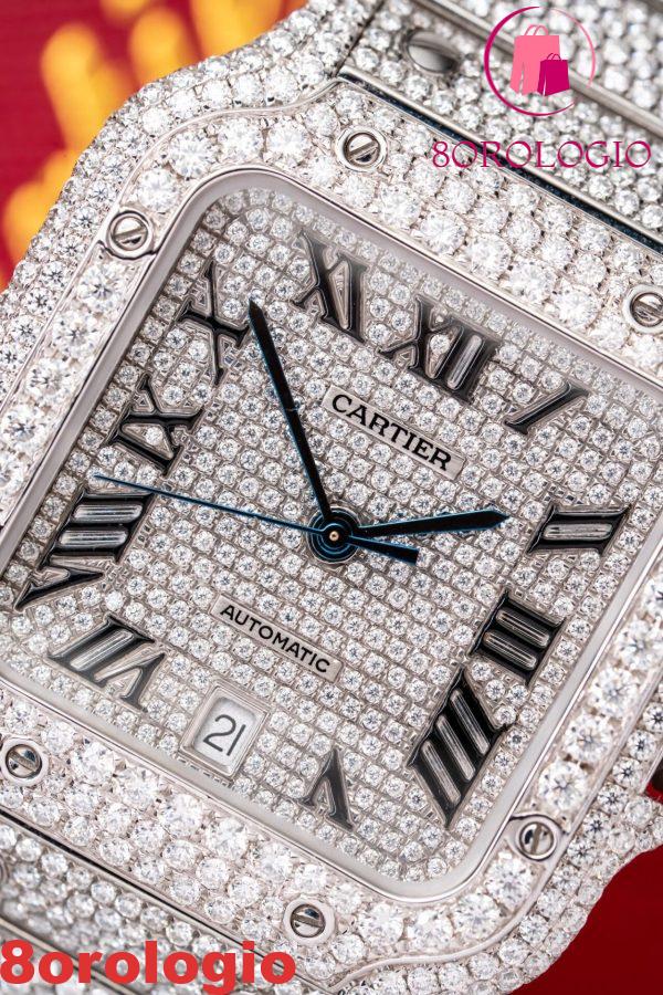 Cartier Santos Iced Out VVS1 Clarity Moissanite Modello Grande Migliore Replica 39.8mm Orologio - immagine 4