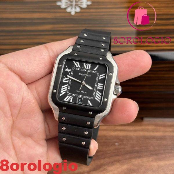 Cartier Santos WSSA0039 Quadrante Nero Cinturino in Gomma Modello Grande Migliore Replica BVF 39.8mm Orologio - immagine 4