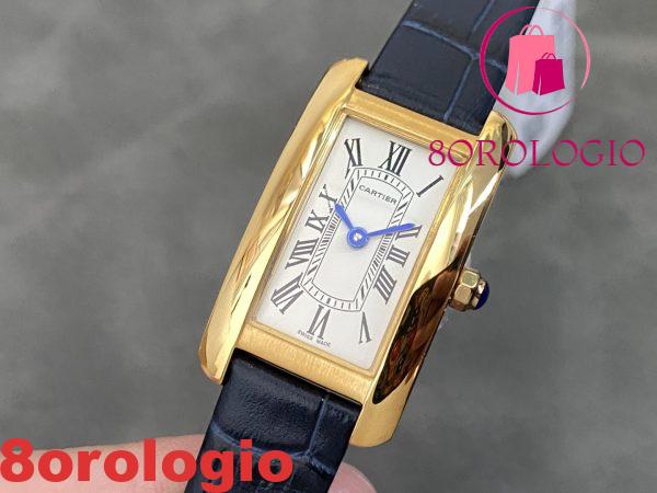 Cartier Tank Américaine WGTA0356 Oro Giallo Quadrante Argento Modello Piccolo Cinturino in Pelle Replica Migliore 35.4 mm X 19.4 mm Orologio - immagine 4