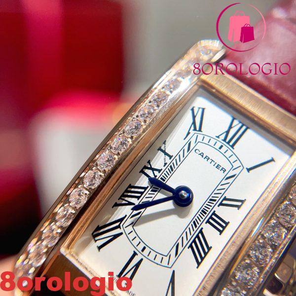Cartier Tank Américaine WJTA0059 Oro Rosa Quadrante Argento Lunetta con Pietre Piccolo Modello Migliore Replica 35,4 mm x 19,4 mm Orologio - immagine 5