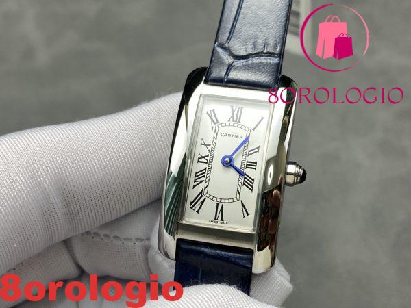 Cartier Tank Américaine WSTA0117 Acciaio Quadrante Argento Modello Piccolo Cinturino in Pelle Replica Migliore 35,4 mm x 19,4 mm Orologio - immagine 4