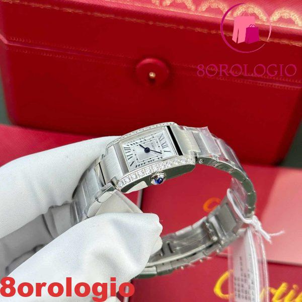 Cartier Tank Francaise W4TA0020 Modello Piccolo Quadrante Argentato Soleggiato Cornice con Diamanti Replica 25.7 x 21.2mm Orologio - immagine 4