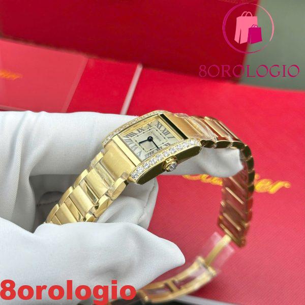 Cartier Tank Francaise WJTA0062 Quadrante Golden Sunray Lunetta in Oro Giallo con Pietre Replica 25.7 X 21.2mm Orologio - immagine 4
