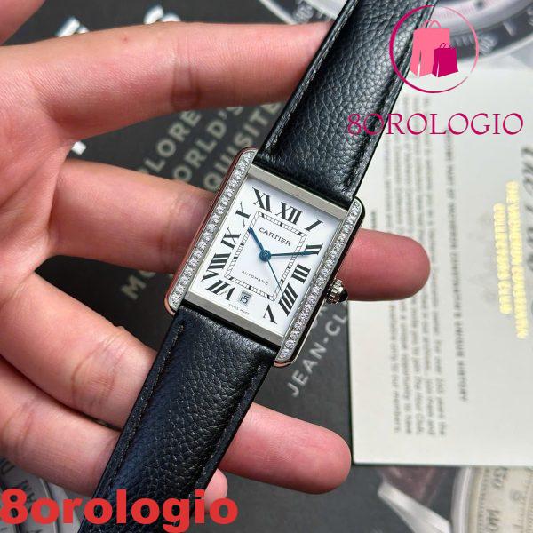 Cartier Tank Solo Extra Large Quadrante Bianco Lunetta con Diamanti Cinturino in Pelle Miglior Replica AF 31mm X 41mm Orologio - immagine 5