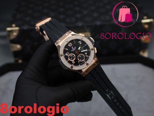 Hublot Big Bang Chronograph King Gold Quadrante Nero Replica Bezel Personalizzata in Moissanite 41mm Orologio - immagine 5