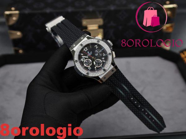 Hublot Big Bang Chronograph Acciaio Quadrante Nero Lunetta Personalizzata in Moissanite Replica 41mm Orologio - immagine 4
