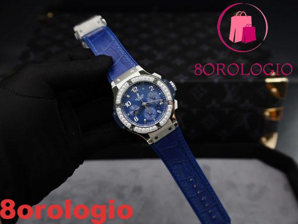 Hublot Big Bang Chronograph Acciaio Blu Custom Moissanite Bezel Replica 41mm Orologio - immagine 5