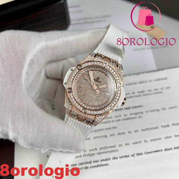 Hublot Big Bang One Click King Gold Pave White Full Moissanite Replica 39mm Orologio - immagine 6