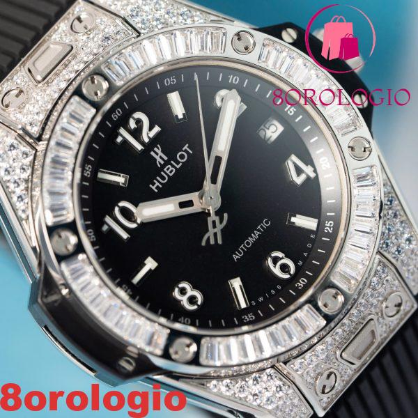 Replica Hublot Big Bang One Click Acciaio Nero Pavé Baguette CZ Stone Bezel 39 mm Orologio - immagine 5