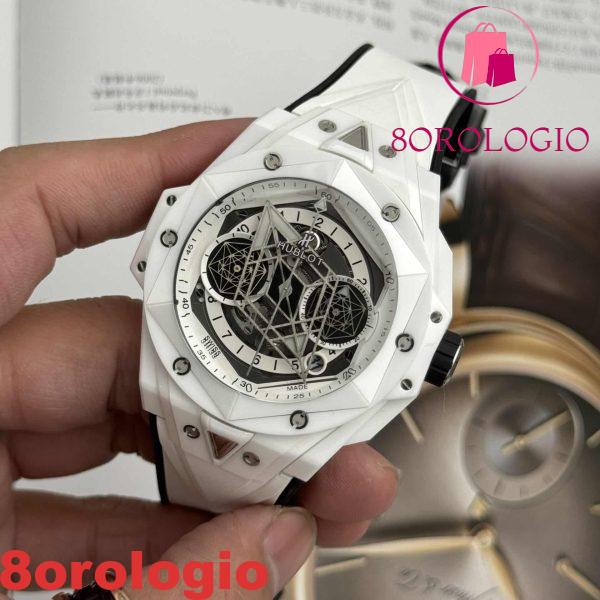 Hublot Big Bang Sang Bleu II Ceramica Bianca Gomma Replica di Alta Qualità BBF 45mm Orologio - immagine 5