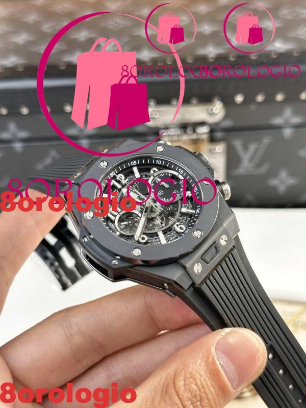 Hublot Big Bang Unico Black Magic Quadrante Nero Migliore Replica BBF 42mm Orologio - immagine 6