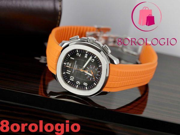 Patek Philippe Aquanaut Chronograph 5968A-001 Quadrante Nero Cinturino in Gomma Arancione Replica 42,2mm Orologio - immagine 5