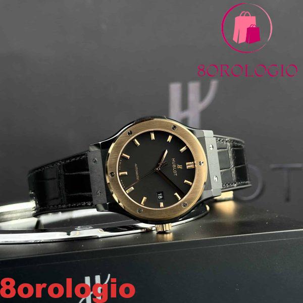 Hublot Classic Fusion Ceramic King Gold Black Dial Leather Replica Super Clone 42mm Orologio - immagine 4