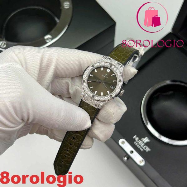 Hublot Classic Fusion Green Titanium Pavé Replica Moissanite al Quarzo 33mm Orologio - immagine 4