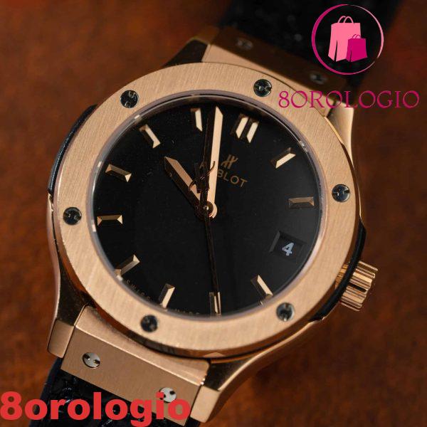 Replica Orologio da Donna Hublot Classic Fusion King Gold Quadrante Nero Cinturino in Pelle 33mm Orologio - immagine 4