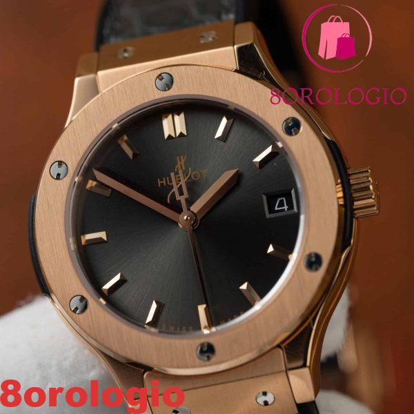 Replica Orologio da Donna Hublot Classic Fusion King Gold Quadrante Grigio Cinturino in Pelle 33mm Orologio - immagine 6