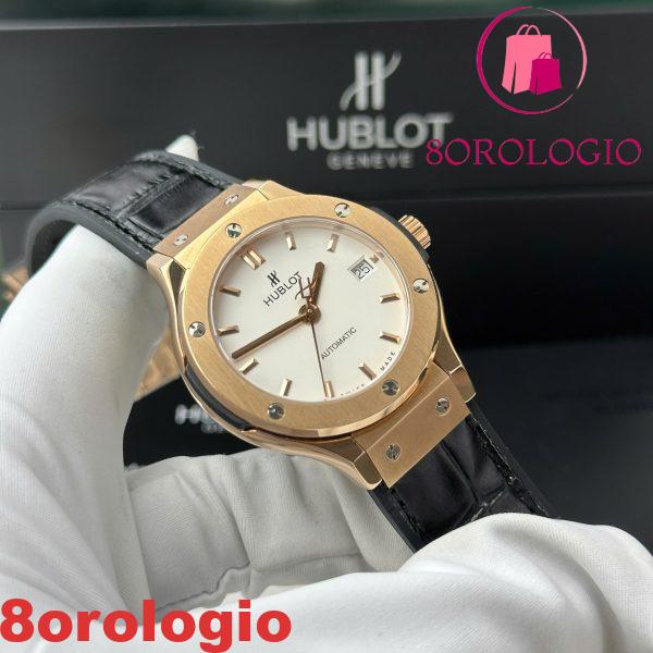 Replica Hublot Classic Fusion King Gold Quadrante Bianco Cinturino in Pelle Nera 38mm Orologio - immagine 4