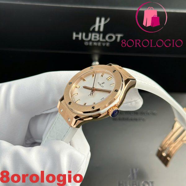 Hublot Classic Fusion King Gold Quadrante Bianco Cinturino in Pelle Donna Replica 33mm Orologio - immagine 4