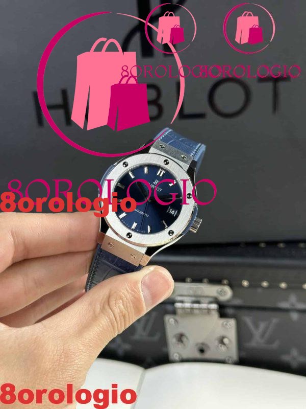 Hublot Classic Fusion Titanium Quadrante Blu Pelle Miglior Replica JJF 38mm Orologio - immagine 4