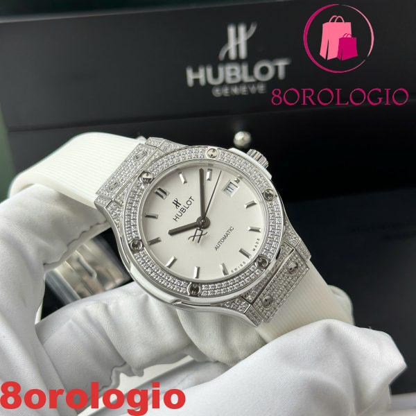 Hublot Classic Fusion Titanium Diamanti Pavé Quadrante Bianco Cinturino in Gomma Replica 38mm Orologio - immagine 4