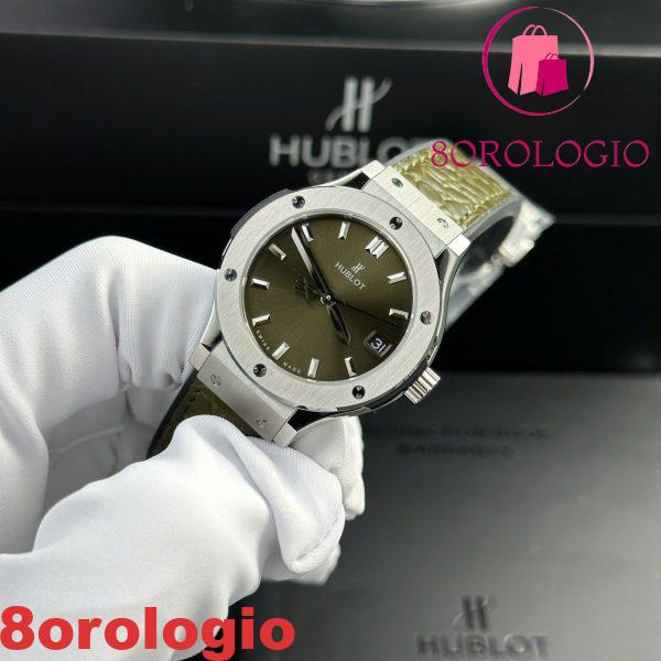 Replica Hublot Classic Fusion Titanio Quadrante Verde Quarzo Cinturino in Pelle Donna 33mm Orologio - immagine 4