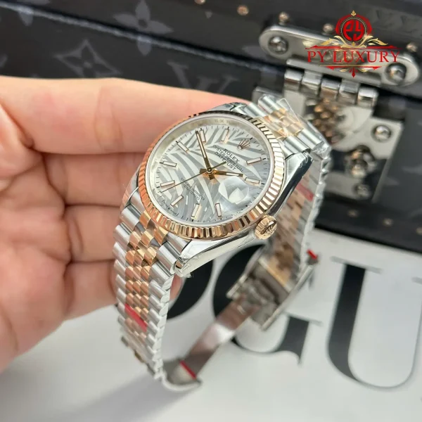 Rolex Datejust 126231 Bicolore Oro Rosa/Acciaio Quadrante Silver Motivo Palmiera Indici Luminosi Jubilee 1:1 Migliore Replica 36mm Orologio - immagine 8