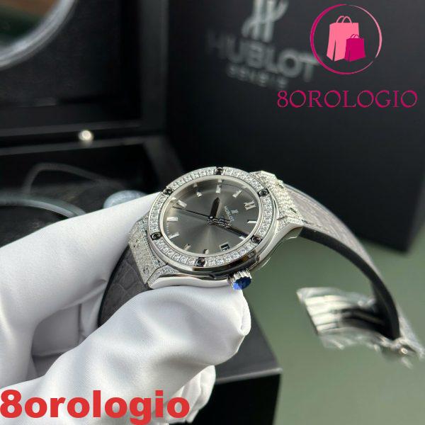 Hublot Classic Fusion Titanium Pavé Quadrante Grigio Cinturino in Pelle Donna Replica 33mm Orologio - immagine 4